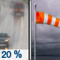 Wednesday: Isolated showers before 9am, then a slight chance of rain between 9am and 10am.  Areas of fog before 9am.  Otherwise, mostly cloudy, with a temperature rising to near 72 by 8am, then falling to around 63 during the remainder of the day. Breezy, with a north northeast wind 5 to 10 mph increasing to 17 to 22 mph in the morning. Winds could gust as high as 30 mph.  Chance of precipitation is 20%.