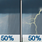 Wednesday: A 50 percent chance of showers and thunderstorms. Mostly cloudy, with a high near 62. Wednesday: A 50 percent chance of showers and thunderstorms. Mostly cloudy, with a high near 62.