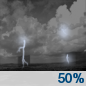 Tuesday Night: A 50 percent chance of showers and thunderstorms, mainly before 1am.  Partly cloudy, with a low around 61. South wind 10 to 15 mph, with gusts as high as 25 mph. 