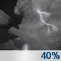 Monday Night: A 40 percent chance of showers and thunderstorms.  Mostly cloudy, with a low around 72. North northeast wind around 5 mph becoming calm  in the evening. 
